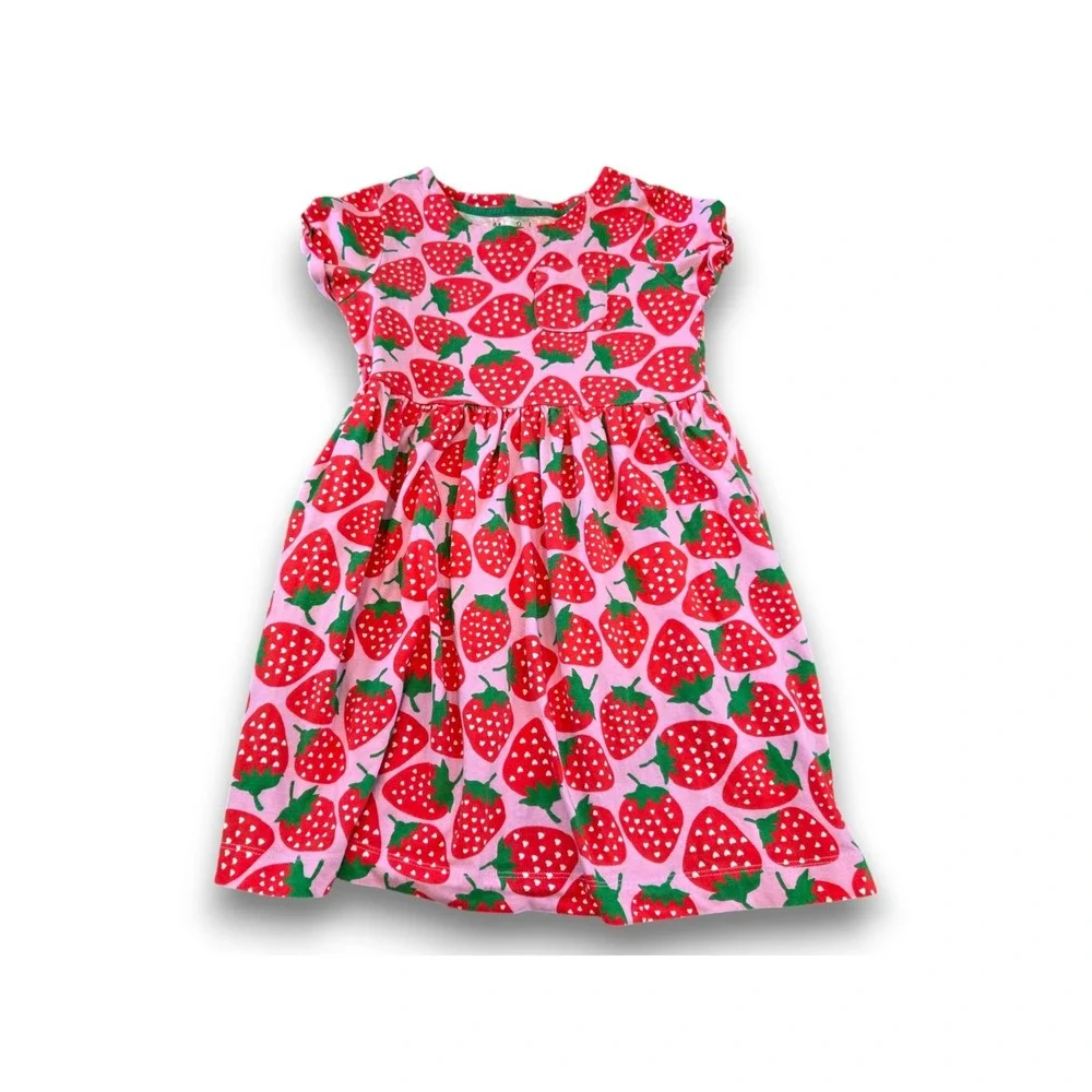 Mini Boden Girls Pink Strawberry Fruit Short Sleeve Cotton Jersey Girls 8-9